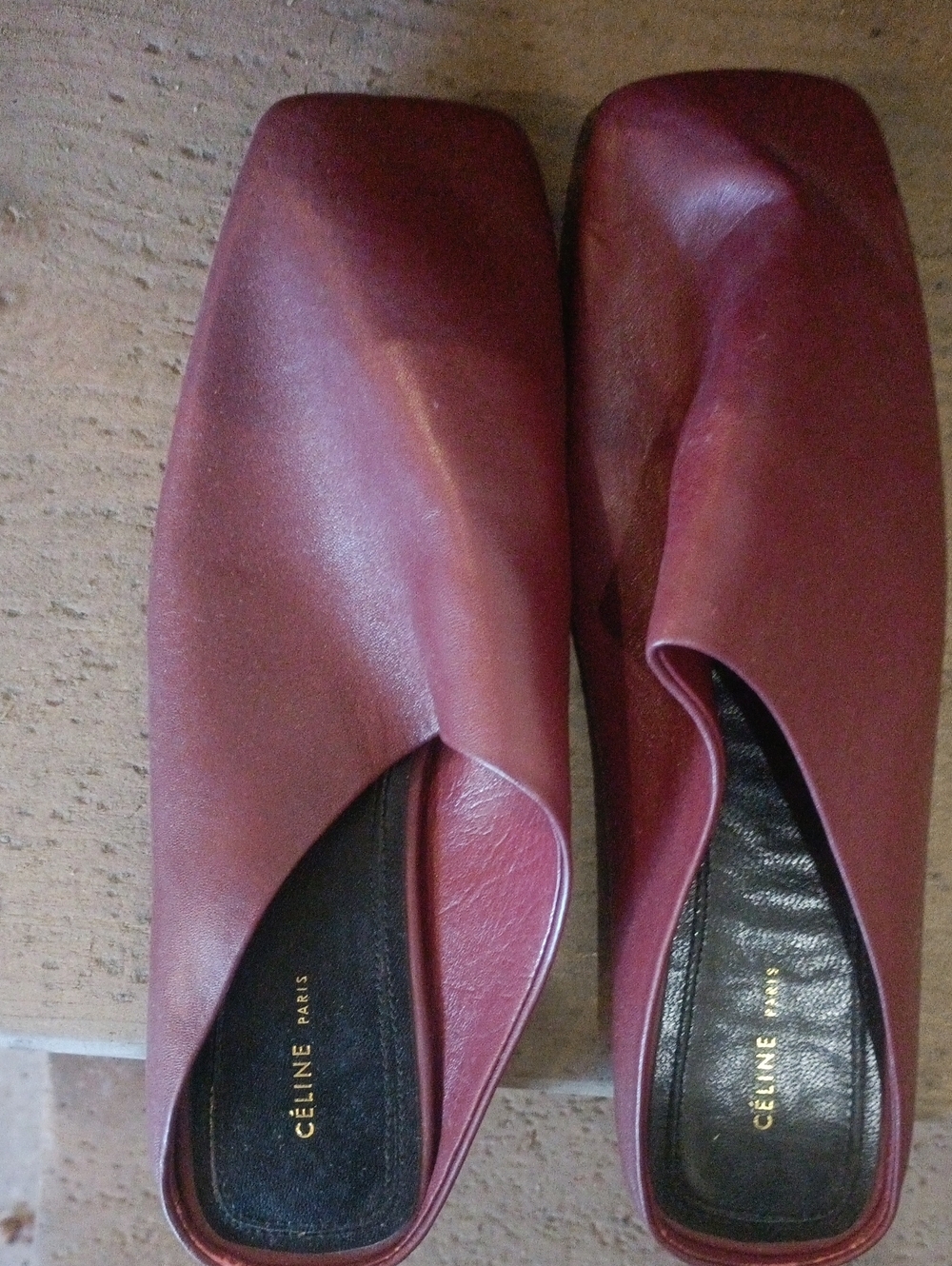 Celine Burgundy Leather Square-Toe Slip-On Mules